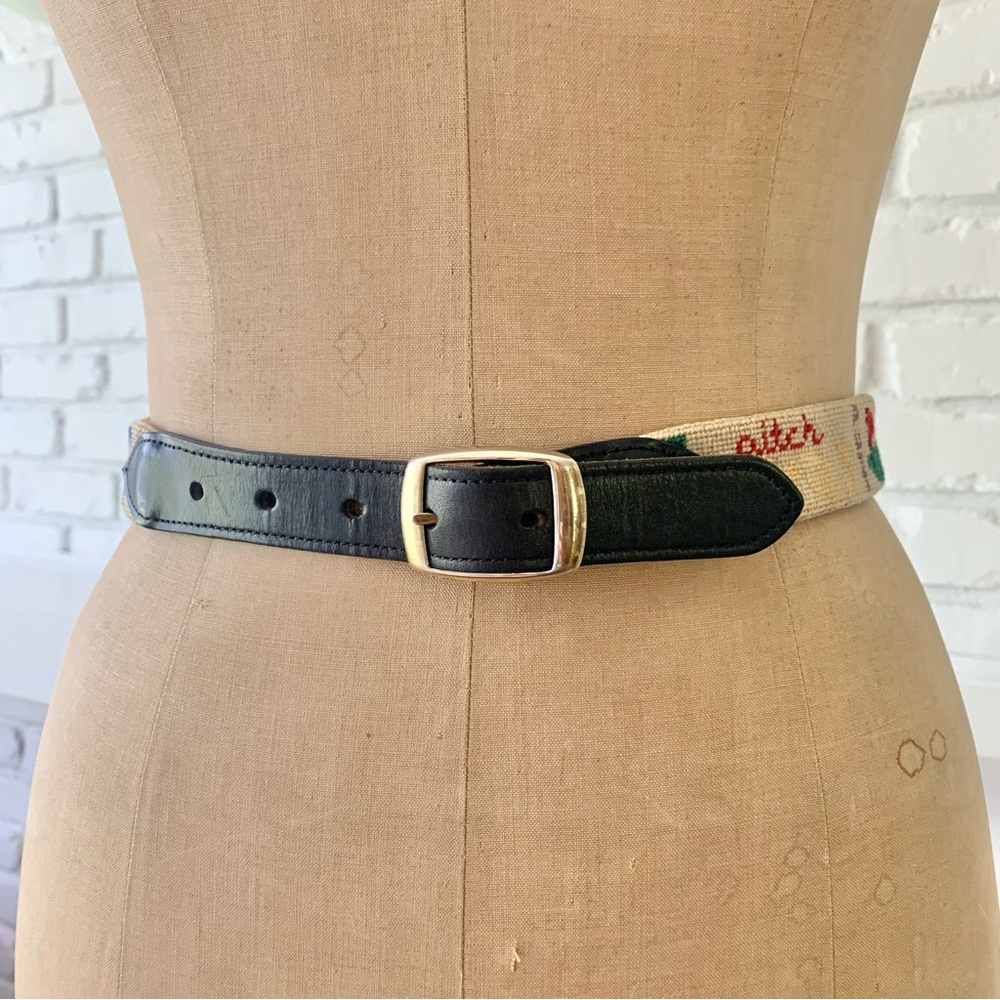 Vintage Needlepoint Embroidered Golf Motif Themed Belt 26/27/28/29/30 Inches - Picture 8 of 14